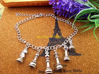 10pcs/veliko Vroče prodajo Verige dolžina :17 cm srebrne zapestnice bangles z nizom šah čar, ogrlico, obesek
