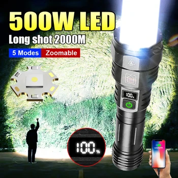 2000M Pozornosti LED Svetilko 500W, Bela Laserja Visoke Moči Svetilka USB Polnjenje Močan Taktično Svetilko Svetilka Ročna Svetilka