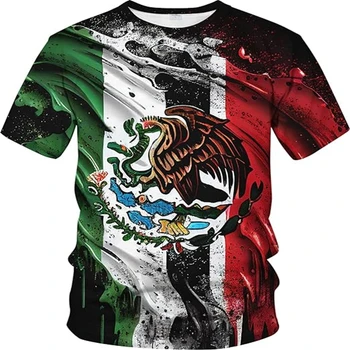 2024 Moda Mehika Grafični T Srajce Harajuku 3D Tiskanja Mehiško Zastavo Otroci T-shirt Ropa Hombre Vsakodnevno Casual Kratka sleeved zgornji deli oblacil