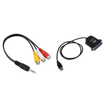 2PC USB, Vzporedni 36 Pin Centronics Tiskalnik Kabel S 3,5 Mm Moški Vtič 3 RCA Ženski Audio Video Kabel AV