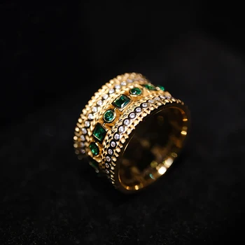 925 Sterling Srebro Smaragdno Zelena Cirkonij Obroč Prekrita K Zlato Luksuzni Obroč za Ženske