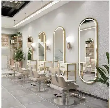 Berber shop ogledalo sodobno frizerski ogledalo Evropski slog lase salon posebno ogledalo steni visi s svetlobo trendy lase