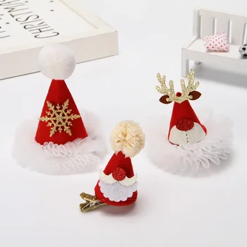 Božični Okraski Rdeče Bleščica Majhen Klobuk Til Obleko Gor Headdress Korejskem Slogu Raca Kljun Božič Ostra