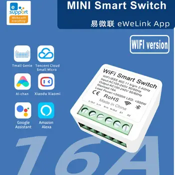 EWeLink Wifi 16A MINI Smart Stikalo za Podporo 2-način Nadzora Časovnik Brezžično Stikalo za Avtomatizacijo Doma Modul Z Alexa googlova Domača stran