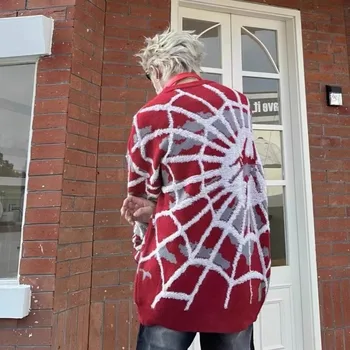Jeseni High Street Pajek Jacquardske Pulover za Moške Mode Pozimi Oversize Hip Hop Gothic Pleteni Pulover Nekaj Mens Oblačila