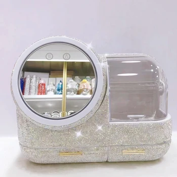 Kozmetika Škatla za Shranjevanje Diamond Z LED Ogledalo, Predal Dustproof Namizje Velike Zmogljivosti Izdelek za Nego Kože Nakit Oblači Rack