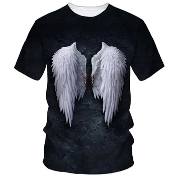 Nove Ustvarjalne Angel Krila Natisnjeni moška T-Shirt Športna Osebnost Udobno Svoboden Kratek Rokav Ulica Osebnost Harajuku Vrh