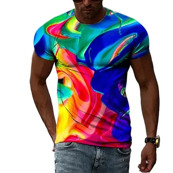 Novi Moški Ženske T Srajce Hip Hop T-shirt Poletje Osebnost Oblačila Barvni Grafični 3D Tiskanja Priložnostne Ulične Prevelik Tees Vrhovi