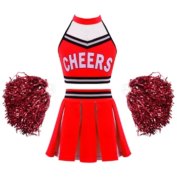 Otroci Dekleta Cheerleading Ples Nastavite brez Rokavov Obreži Zgoraj z Nagubano Krilo in Cvet Kroglice Obleke Cosplay Kostum Stranka