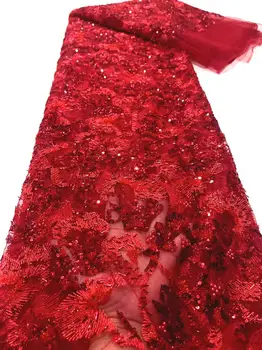 Rdeča Razkošno Afriške Sequins Beaded Ženina Til Tkanine, čipke 2023 Visoke Kakovosti Vezenje francoski Čipke Za Stranko Obleko