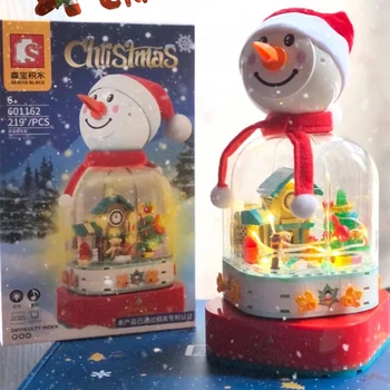 Resnično SEMBO Snjegović Božič gradniki Santa Claus Model Kawaii Svetlobni Okraski, Igrače za Otroke Darila za Rojstni dan