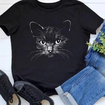 Smešno Mačka Majice za Ženske Vintage Retro 3D Grafični T-shirt Živali Tee Srajce Vrh Bombaž Poletne Obleke, Bluze