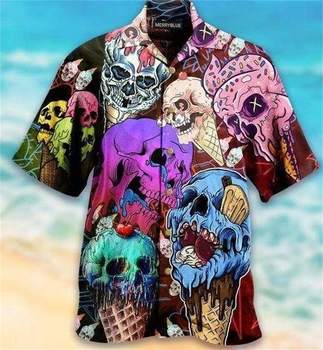 Smešno Sladoled 3D Tiskane Majice Za Moške Obleke Poletje Hladno Plaži Srajce Hawaiian Vacation River Bluzo Ulične Bluze Vrh