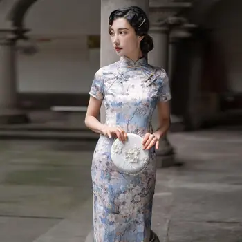 Sodobni Kitajski Slog Oblačil Žensk Novo Izboljšano Kitajske Tradicionalne Dolge Cheongsam Za Ženske Elegantno Seksi Obleko Qipao