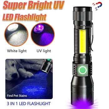 Super Svetla UV LED Svetilka Dvojno Vir Svetlobe Zoomable Magnet Baklo Z 18650 Baterijo pero posnetek Lučka za Kampiranje na Prostem Luč