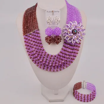 Temno Vijolična in Lila Afriške Ogrlica Kostum Nakit Set Crystal