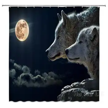 Volk Polno Luno, Tuš Zavese Volkovi Kopalnica Dekor Nepremočljiva Poliester