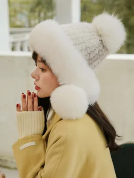 Vroče prodajo fashion tri žogo ženske fur kuna zlatica, tkane, lisica krzno high-end klobuki za ženske, jeseni in pozimi toplo, kape, klobuki potovanja