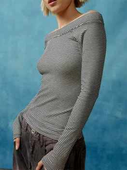 Ženske Slim Off Ramo Vrhovi Long Sleeve Solid Trak Natisniti Majice Y2k Srčkan Bo Iz Trendy Ulične