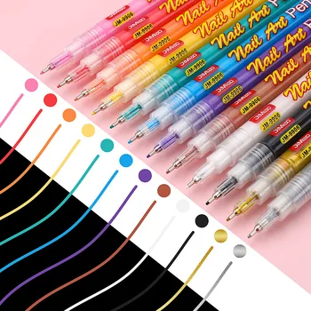 12 Barve Nail Art Svinčnik Set, Akril flomaster Umetnosti Slikarstva Grafiti caneta DIY Cvet Abstraktne Linije, lak za Nohte fine Plumones