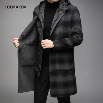 2022 nov prihod zimska jakna moški modni Volnene Plašč Moški Priložnostne linijskih snemljiv Volne jarek plašč Moški Obleka Jakna moški
