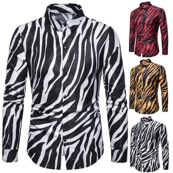 2023 Moške Spomladi in Jeseni Novo Osebno Zebra Print Long Sleeve Majica Performance Obleko Črtasto Majico