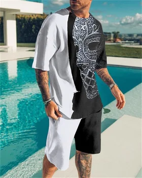 2023 Moške Srajce Gibanje Moda Obleko Moške Usposabljanje Obrabe Prevelik 3D Tiskanih Plaži Priložnostne T-Shirt Hlače 2 Kos O-Vratu Y2K