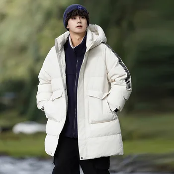 2023 novi modi navzdol jakno za moške, debel in toplo, ohlapna priložnostne hooded trend sredine dolžina jakna