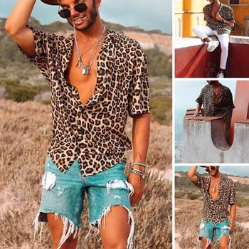 2023 Novo Leopard Tiskanja Moška Trend Rokavi Top Majica za Moške