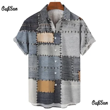2024 Retro moška Majica 3d Rag Razrezana Natisnjeni Havajske Srajce Za Moške, Modni Ulica Človek Obleka Ohlapno Prevelik Priložnostne Majice
