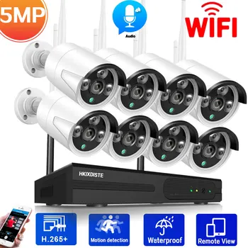 5MP Wifi Brezžični Varnostni Sistem Kamere Zunanji Avdio Snemanje 8CH CCTV NVR Kit Nepremočljiva Wifi IP Kamera za Video Nadzor, Komplet