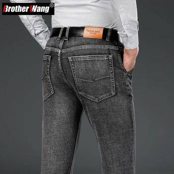 Anti-theft zadrgo design Poslovni Moški Naravnost Kavbojke jeseni klasičnih Stretch težka traper hlače moški blagovne znamke hlače siva