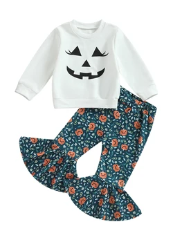Baby Boy Halloween Kostum Nastavite Dolg Rokav Romper Bučna Tiskanja Hlače Klobuk Halloween Obleko