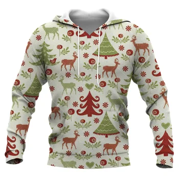 Božič pulover s kapuco Za Moške jelena tiskanja Jeseni Mode Long Sleeve Jopica Prevelik moška Oblačila Pulover, T-Shirt