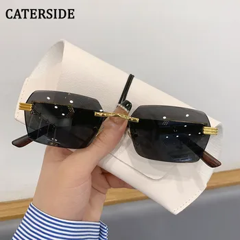 CATERSIDE Punk Rimless Pravokotnik, Kvadrat sončna Očala Moških 2021 Moda Letnik Trendy Okvir sončna Očala Luksuzni Kakovosti Očal