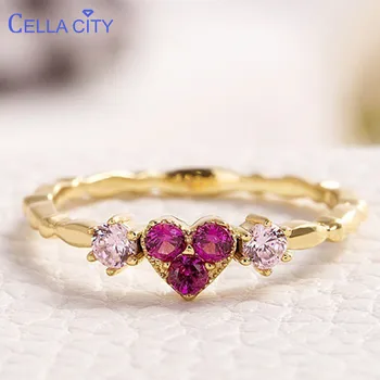 Cellacity srebro 925 nakit prstan s srcem oblike rdeče korund gemstone Luksuzni Fine Nakit Za Ženske trgovina velikost 6-10