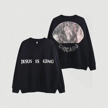 CPFM Jezus Je Kralj Kanye West Moški Ženske Jesensko Zimski pulover s kapuco Penjenje Tiskanje Visoke Kakovosti Oversize Crewneck Brušena Vrhovi y2k