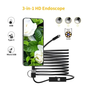 Dearsee 7MM Android Endoskop 3 v 1, USB/Micro USB/Tip-C Borescope Pregledovalna Kamera za Pametni telefon z OTG in UVC PC
