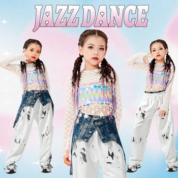 Dekleta Jazz Ples Obleke Crop Tops Tovora Hlače Ulične Otroci, Oblačila, Dvorana Hip Hop Plesna Predstava Kostume DQS15161