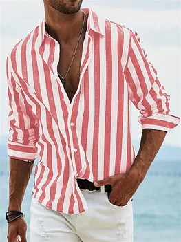 Hawaiian moška Majica Plaža Počitnice Dolg Rokav Srajco za Moške, Modni Prugasta Natisnjeni Oblačil Vintage Priložnostne Bluzo Urad Vrhovi