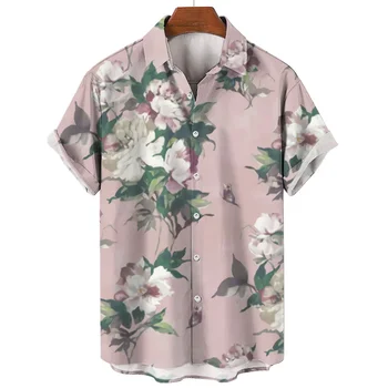 Hawaiian Priložnostne Resort Slog Poletje moška Majica Novo 3D Tiskanih Cvetlični Kratek Rokav Vrh Ulica Y2k Modnih Oblačil
