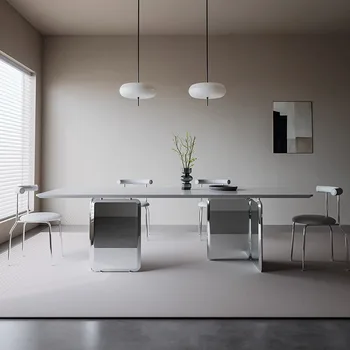 Italijanski minimalism rock ploščo tabela sodobne preprost doma high-end pravokotne mize oblikovalec iz nerjavečega jekla jedilna miza