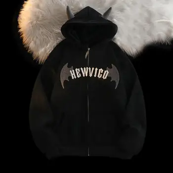 Jakna Hoodie Zgosti Plišastih Moški pulover s kapuco z Horn Dekor Zadrgo Zaprtje Dolg Rokav Jopico z Elastično Hlačnice za Zimo