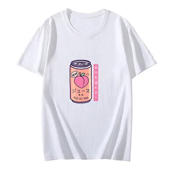 Japonski Breskev Sok Srajce za Moške, 100% Bombaž Natisniti T-shirt Kratek Rokav Pol-sleeved Poletje Prevelik Pari Športna Oblačila