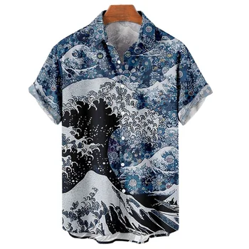 Japonski Morje, Ocean Val Graphic Majica Moški Otroci 3D Tiskanja Letnik Hawaiian Beach Majice s Kratkimi Rokavi Ženske River Vrhovi Oblačila