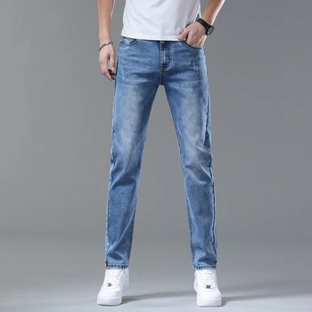 Jeans Moški High end Moda 2023 Novo Naravnost Svoboden Elastična Business Casual Traper Hlače Tanko