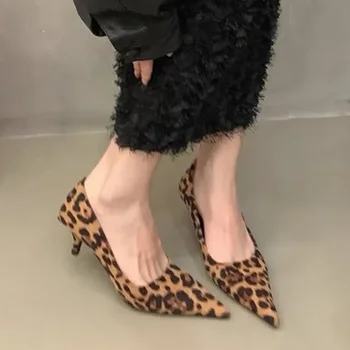 Konicami Prstov Leopard Seksi Visokih Petah Ženske Čevlje Jesen 2024 Oblikovalec Elegantno Obleko Stranka Čevlji Modni Goth Črpalke Nove Stilettos