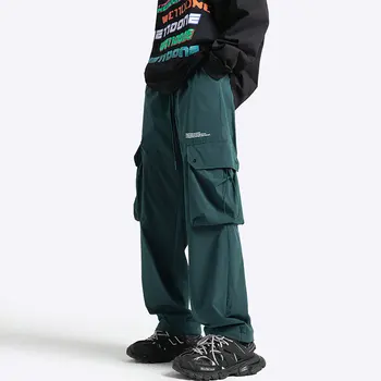 Korejski Moda Y2K Tovora Hlače za Moške Priložnostne Široko noge Jogging Hlače Moški Pas Elastična Človek Hlače Žepi Nove Ulične
