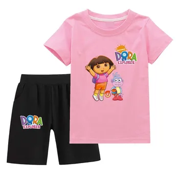 Korejski otroška Oblačila za Fantka Dora Graphic T-Shirt 3D Tiskanje Baby Girl Obleke, Fantje, Otroci Nastavite Malčka Ujemanja Obleke