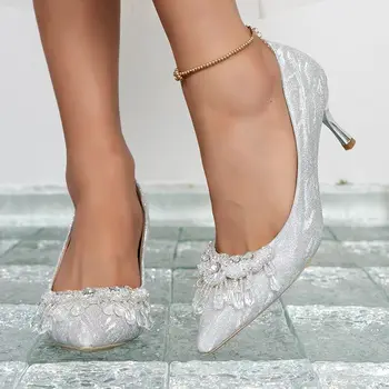 Kristalno visokih petah ženske poročni čevlji za ženske nevesta sandali srebrna zlata črpalke konicami prstov Tankih Visokih Petah Stranka Maturantski Čevlji